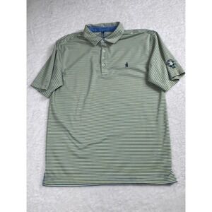 Johnnie-O Prep-Formance Mens M Yellow Blue Striped Golf Polo Shirt Preppy Beachy